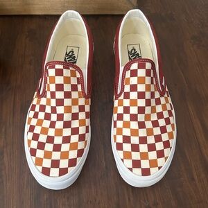 Vans Red and Orange Checkerboard Slip-Ons